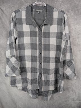 Habitat Clothes to Live In Grey White Plaid Seersucker Button Up Shirt - M